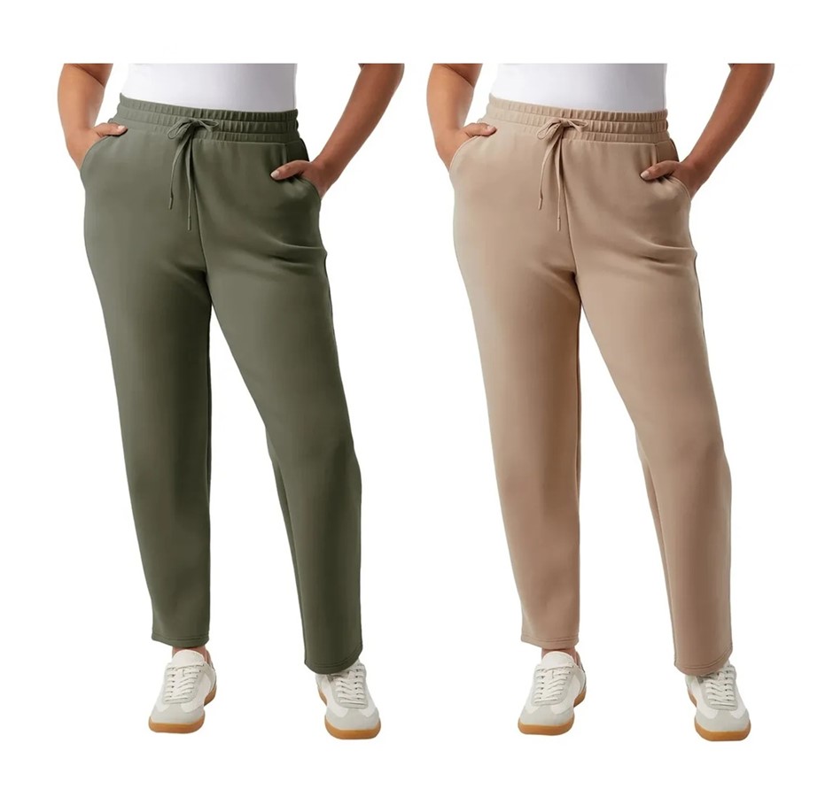 2 x 32DEGREES Women's Sueded Tech Pants, Size S, Green & Beige, 230337. Bu