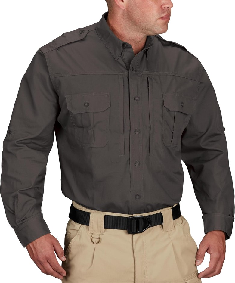 PROPPER Men's Standard Long Sleeve Tactical Shirt, Charcoal, 3XLR, F53125.