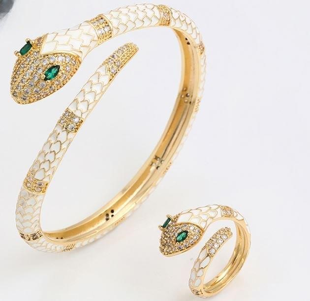 Set 18K/Italy Stamped Yellow Gold Filled Snake Bangle & Ring -Bonus Gift