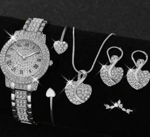 6-Piece Jewellery Set. Watch, Necklace, Bracelet, Ring & Earrings(Gift Box)