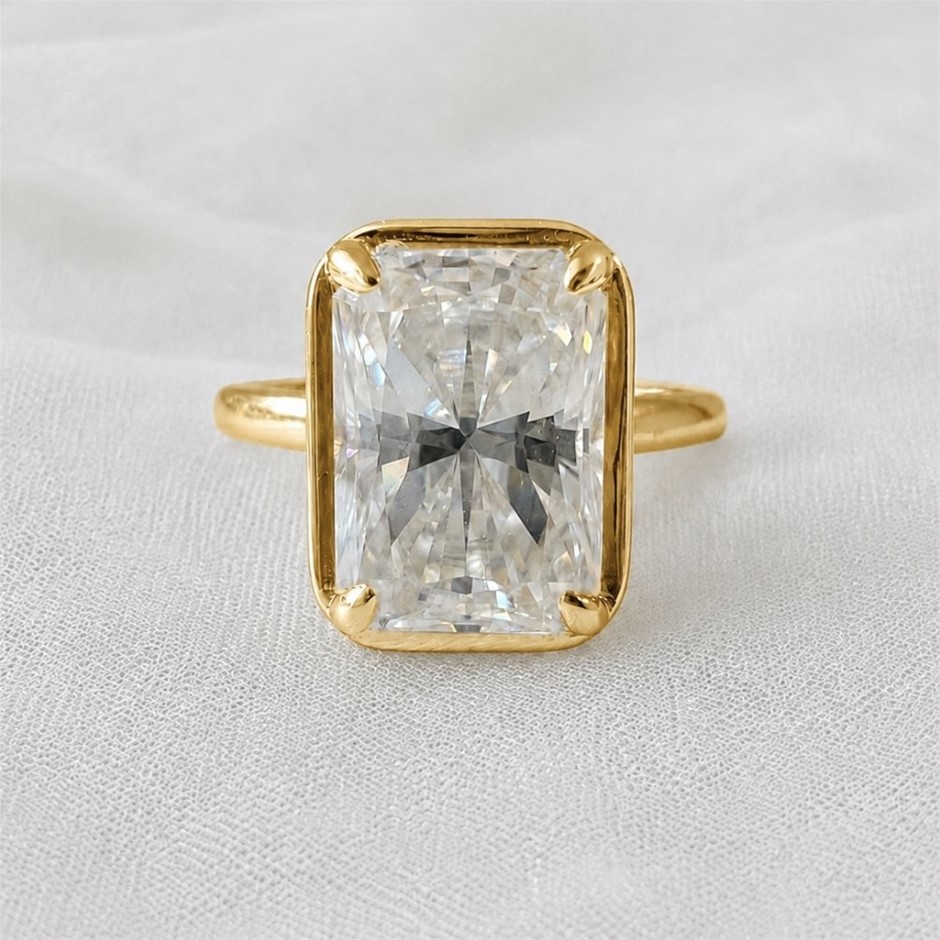 3.5ct Moissanite Radiant Cut Hidden Halo Ring 14k Gold on Sterling Silver
