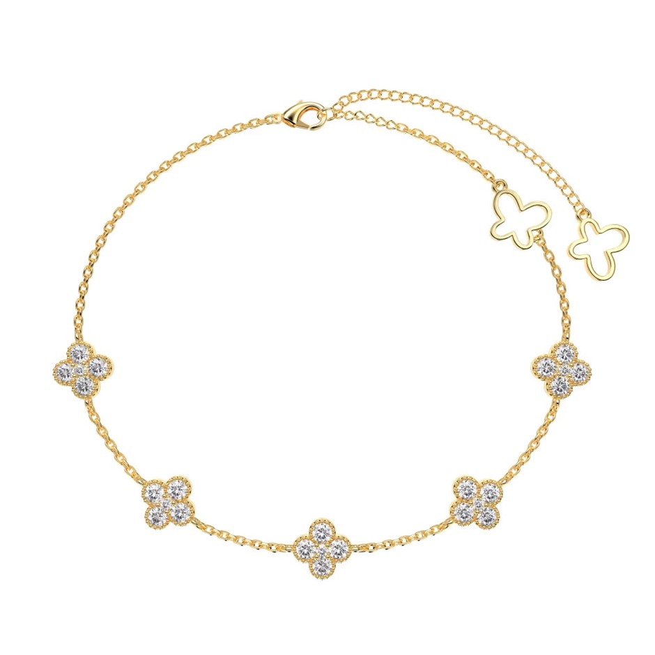 Dainty Four Leaf Clover Simulated Diamonds 925 Silver Tennis Bracelet