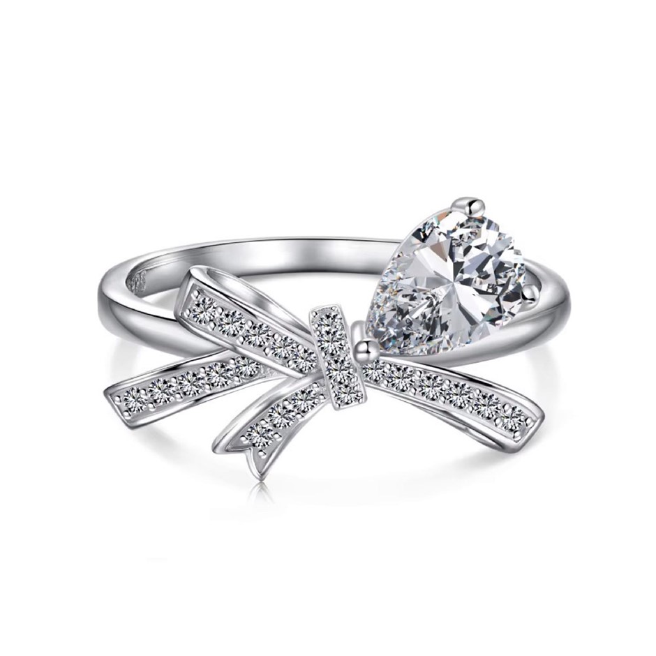 0.5ct Ribbon Simulated Diamond 925 Sterling Silver Ring - Size 8