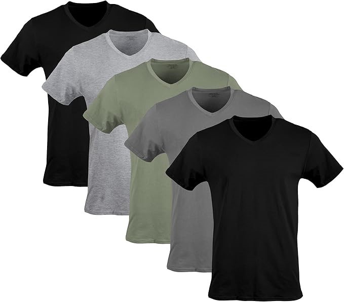 5-Pack GILDAN Men's V-Neck Tees, Size L, Black/SportGrey/Charcoal/MilitaryG
