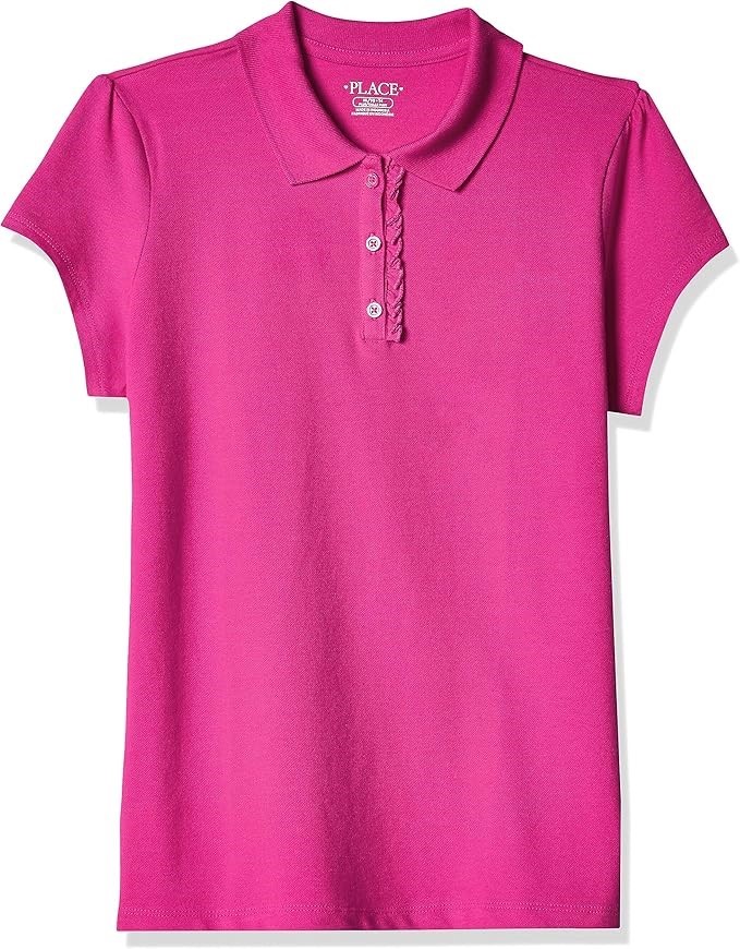 2 x THE CHILDREN'S PLACE Girls' Pique Polo, Size L (10/12), Aurora Pink (09