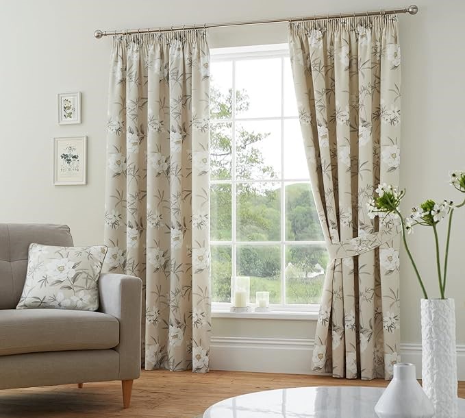DREAMS & DRAPES Natural Floral Curtains W90 x L72 (229 x 183cm)
