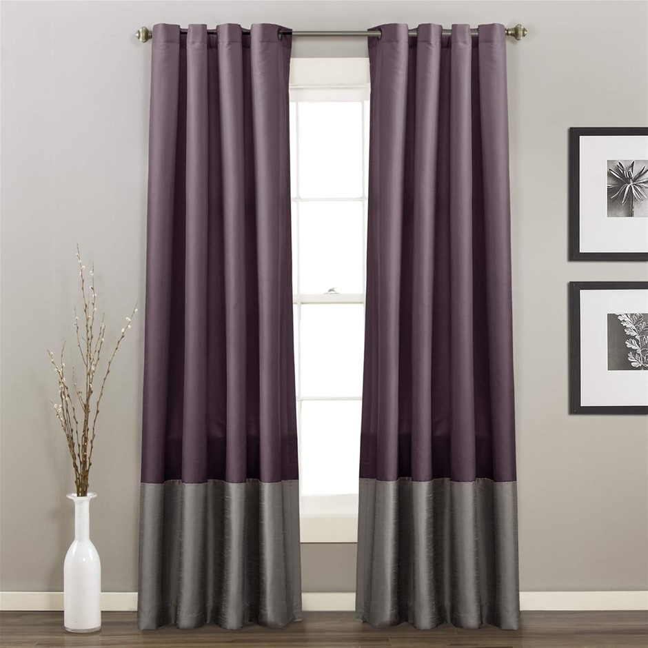 LUSH DECOR Prima Window Curtain Panel Pair, 84 inch x 54 inch, Gray/Purple,