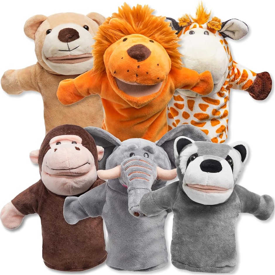 JOYIN Animal Friends Deluxe Kids Hand Puppets with Working Mouth (Pack of 6