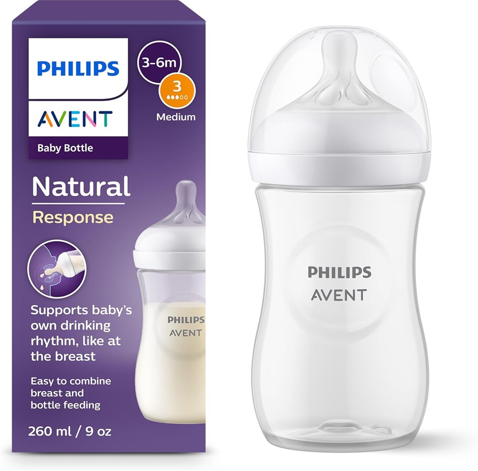 Philips Avent Natural Response Baby Bottle 9oz/260 ml with Medium Flow Teat