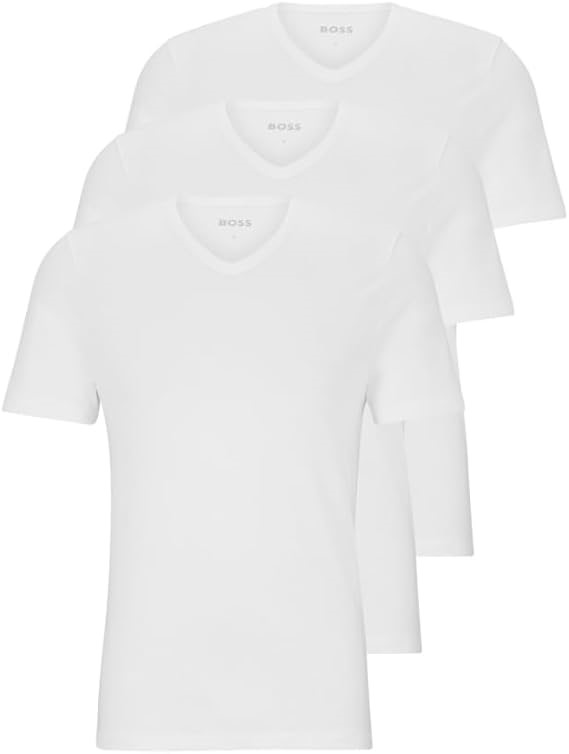 BOSS Men's 3-Pack V Neck Jersey T-Shirts, Large White. NB: slightly damaged