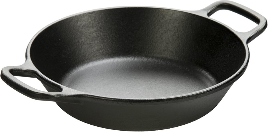 LODGE L5RPL3 8 Inch Cast Iron Round Pan with Loop Handles, Black.