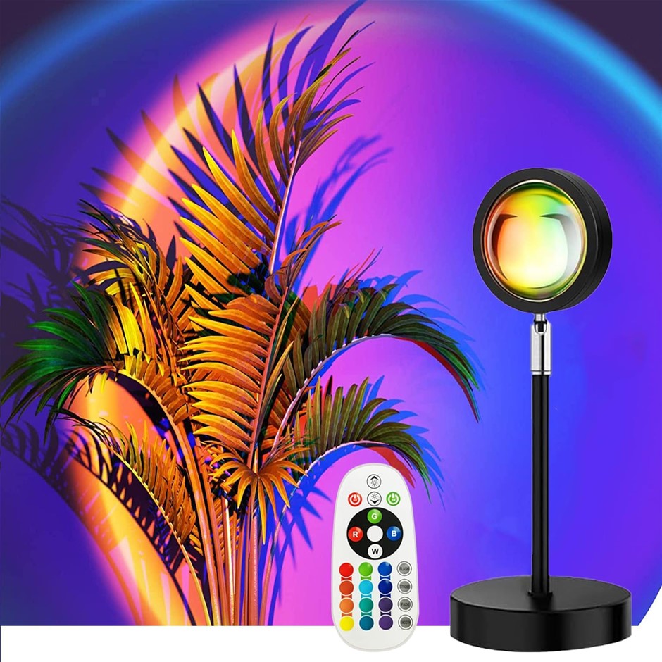 Sunset Lamp Projection, Sunset Night Light Rainbow Projector 180° 16 Color