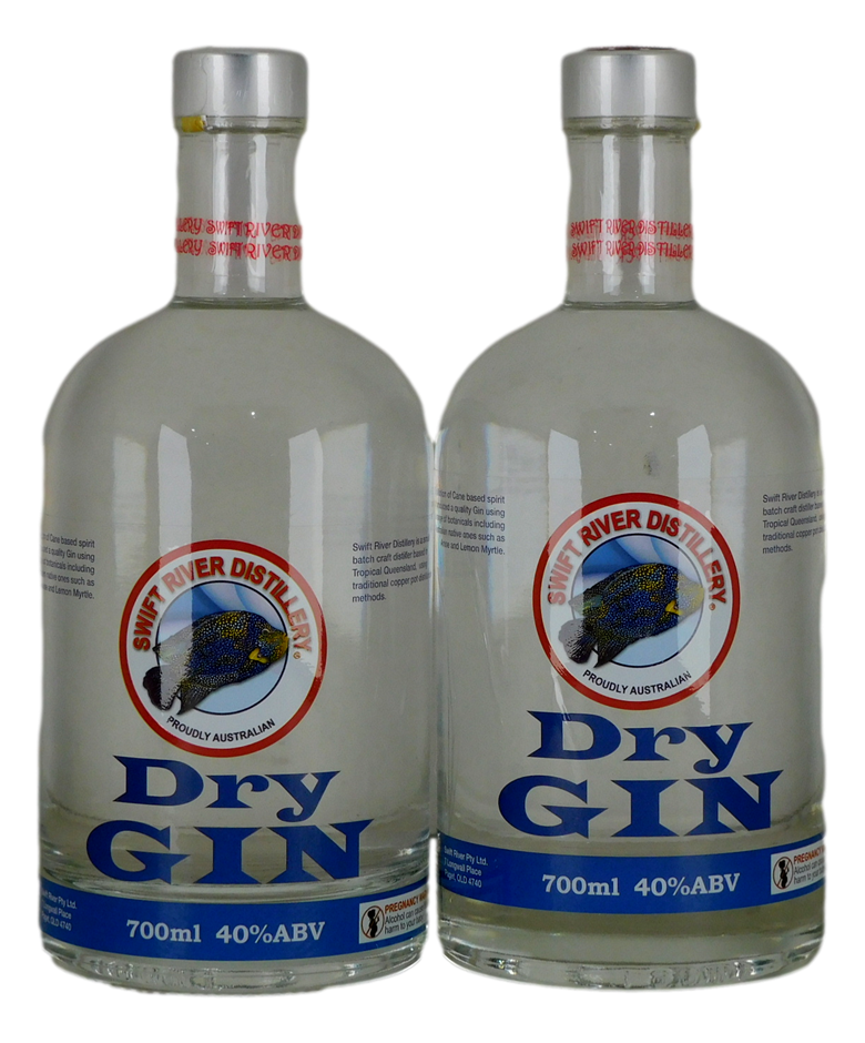 Swift River Distillery Dry Gin (2x 700mL), QLD.
