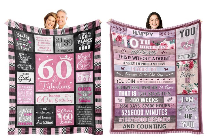 2 x Assorted Throw Blankets Including BASIOLE 10th Birthday Floral Throw Bl