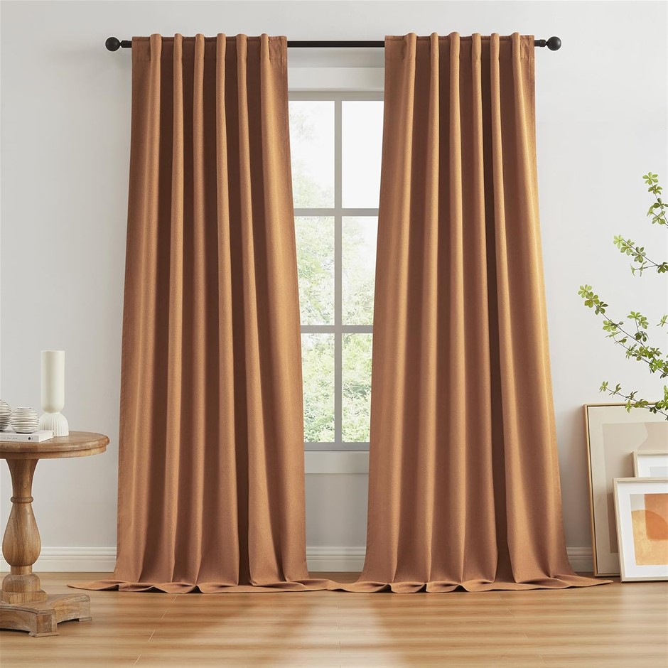KEQIAOSUOCAI Extra Long Burnt Orange Blackout Linen Curtains, 2 Panels Set,