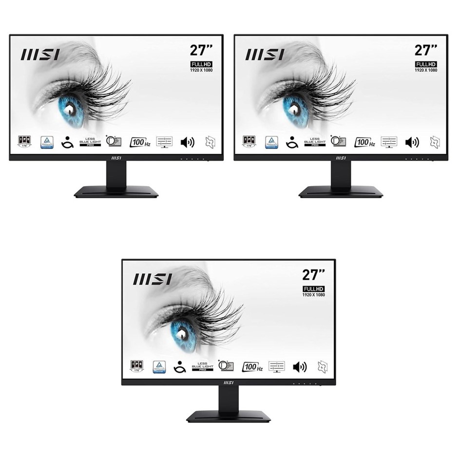 3 x Gaming Monitors. 2 x MSI PRO MP275Q WQHD 2560x1440 100hz Black. 1 x MSI