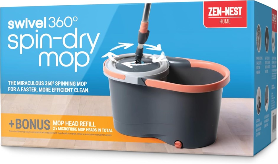 2 x ZEN-NEST Premium Spin Mop & Head. NB: All mop heads are missing; bucket