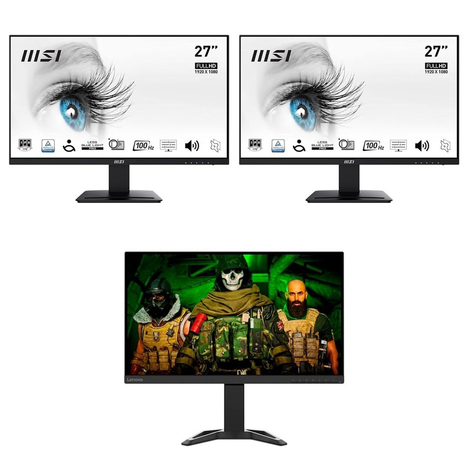 3 x Gaming Monitors. 1 x MSI PRO MP273A 1920x1080 100Hz Black. 1 x MSI PRO