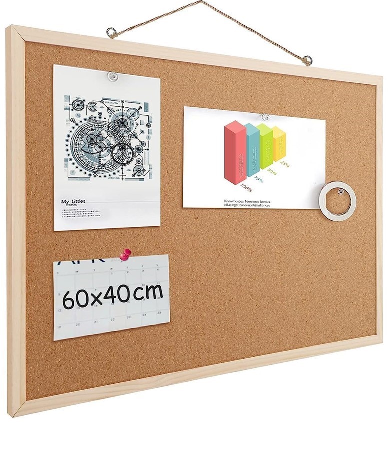 2 x EASYVIBE (60 x 40cm) Cork Boards for Walls with Frame, 1 Pack Small Woo