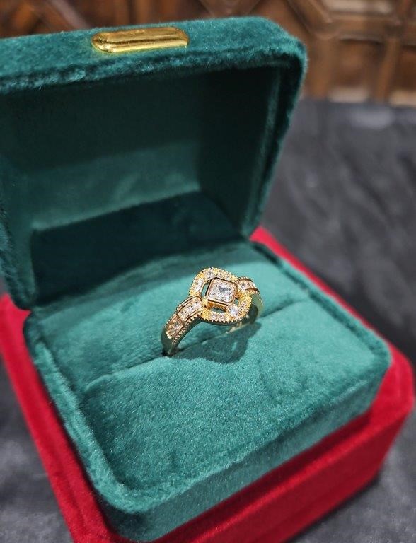 18K/Italy Princess Cut Yellow Gold Filled Ring(stamped)Warranty Quality-6US