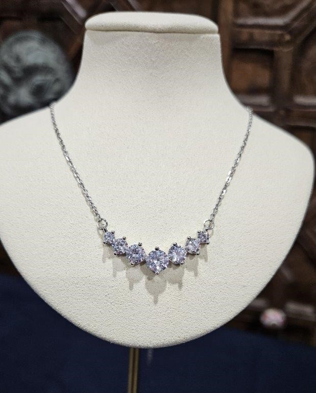 925 Sterling Silver white stones Necklace-Simulated Diamonds