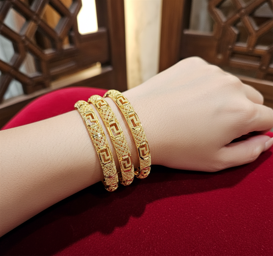 6pcs x 22K/ITALY Triple Yellow Gold Plated Bangle Design Versace w/ stamps