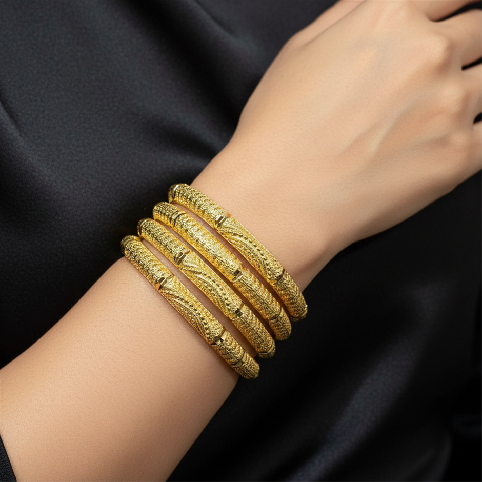 6pcs x 22K/ITALY Triple Yellow Gold Plated Bangles with stamp