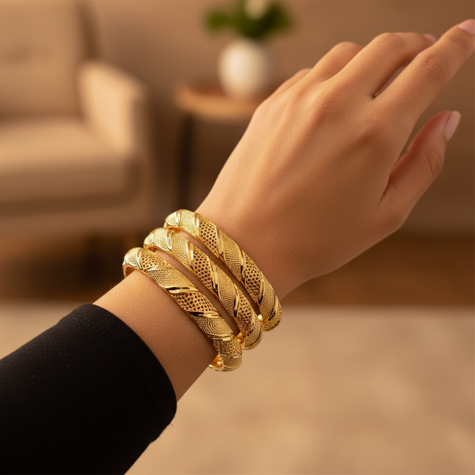 6pcs x 22K/ITALY Triple Yellow Gold Plated Bangles with stamp