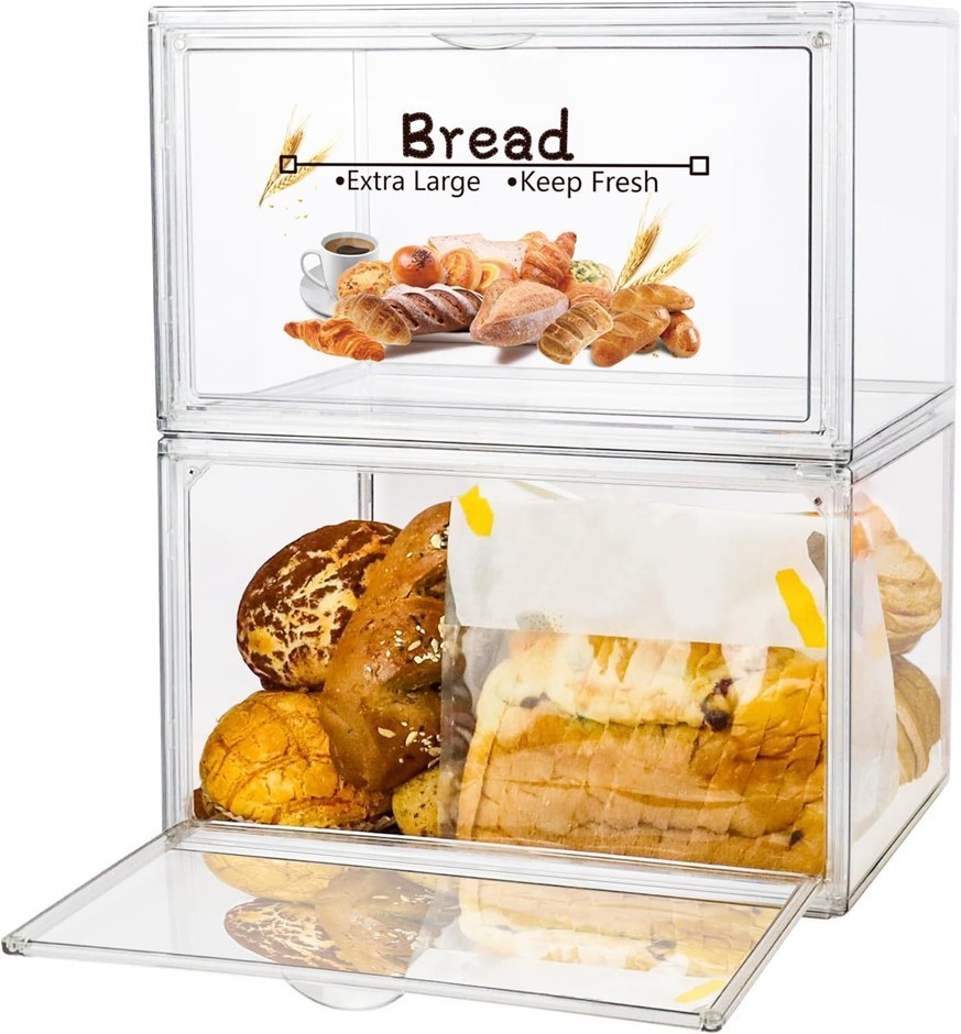 RISICULIS 2pcs Large Bread Box for Countertop, Stackable Double Layer Stora