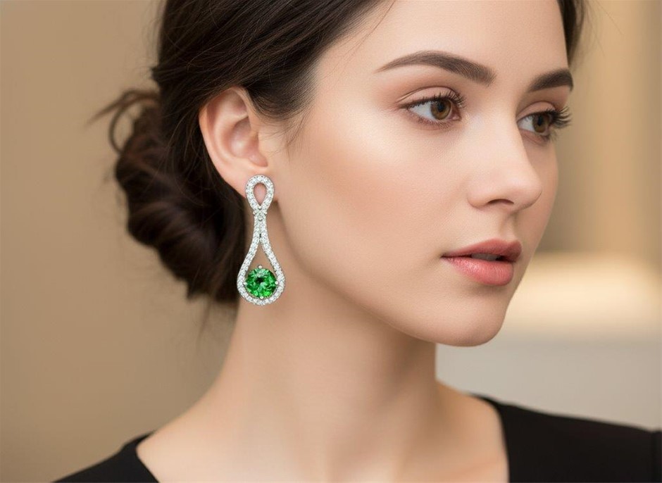925 Sterling Silver green Earrings Simulated Diamonds