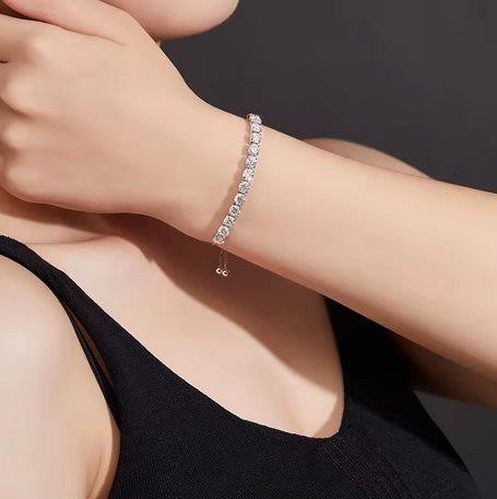 925 Sterling Silver Tennis Bracelet Simulated Diamonds-adjustable