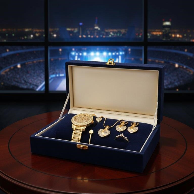 6-Piece Jewellery white Stones(Gift Box Included)-18k Yellow Gold Plated