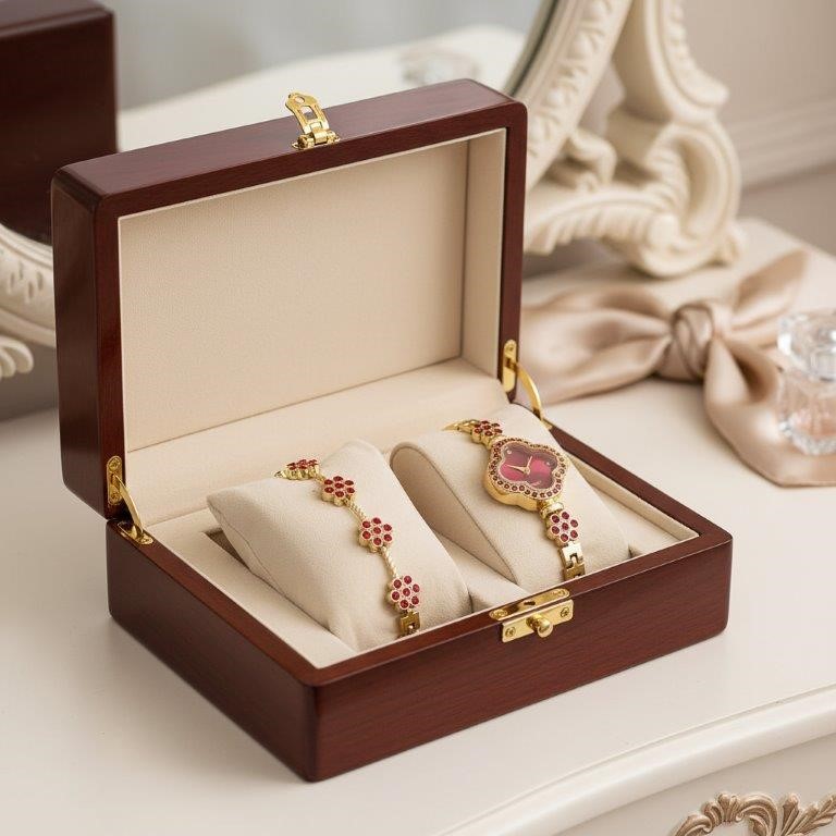 2Piece Jewellery Set.Watch, Bracelet Red Stones(Gift Box Included)