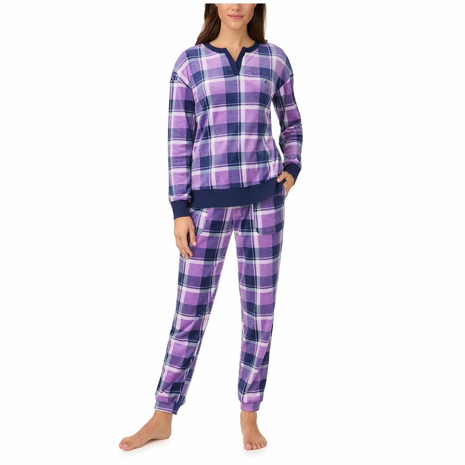 NAUTICA Women's Fleece 2 Piece PJ Set Purple, Size XL