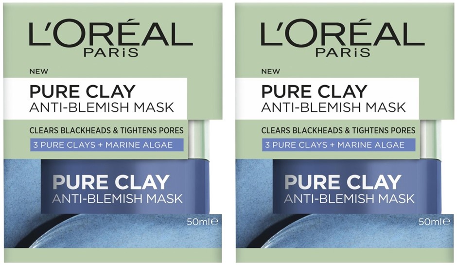 2 x L'Oréal Paris Pure Clay Marine Algae Anti-Blemish Mask 50ml
