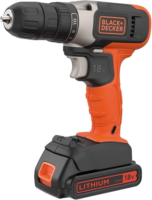 Black+Decker 18V Lithium-Ion Drill Driver with 1.5Ah Battery and 400mA Char