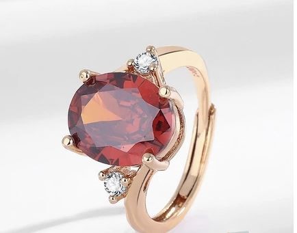 4.0ct 925 Sterling Silver Red Oval Cut Simulated Diamonds Ring -adjustable