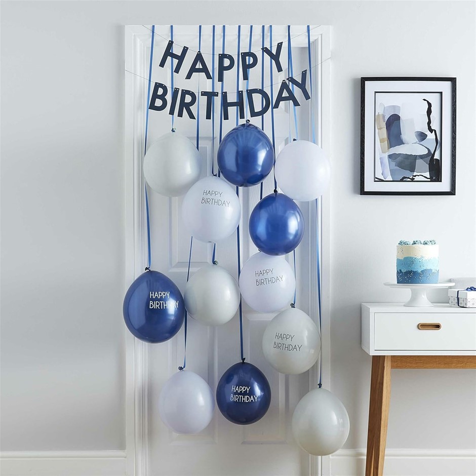 Ginger Ray Happy Birthday Balloon Decorating Door Kit, Blue