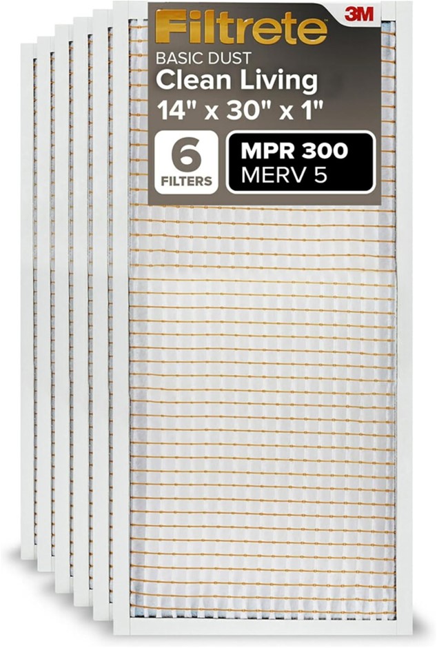Pack of 6 x FILTRETE AC Furnace Air Filter, MERV 5, MPR 300, Capture Unwant