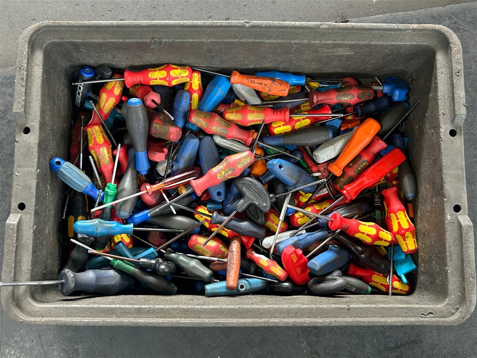 Crate of Assorted Screwdrivers