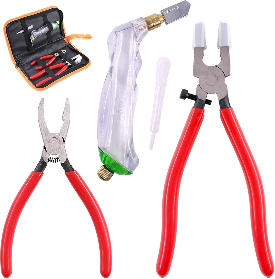 SWPEET 3Pcs Heavy Duty Glass Running Pliers, Breaker Grozer Pliers and Grip