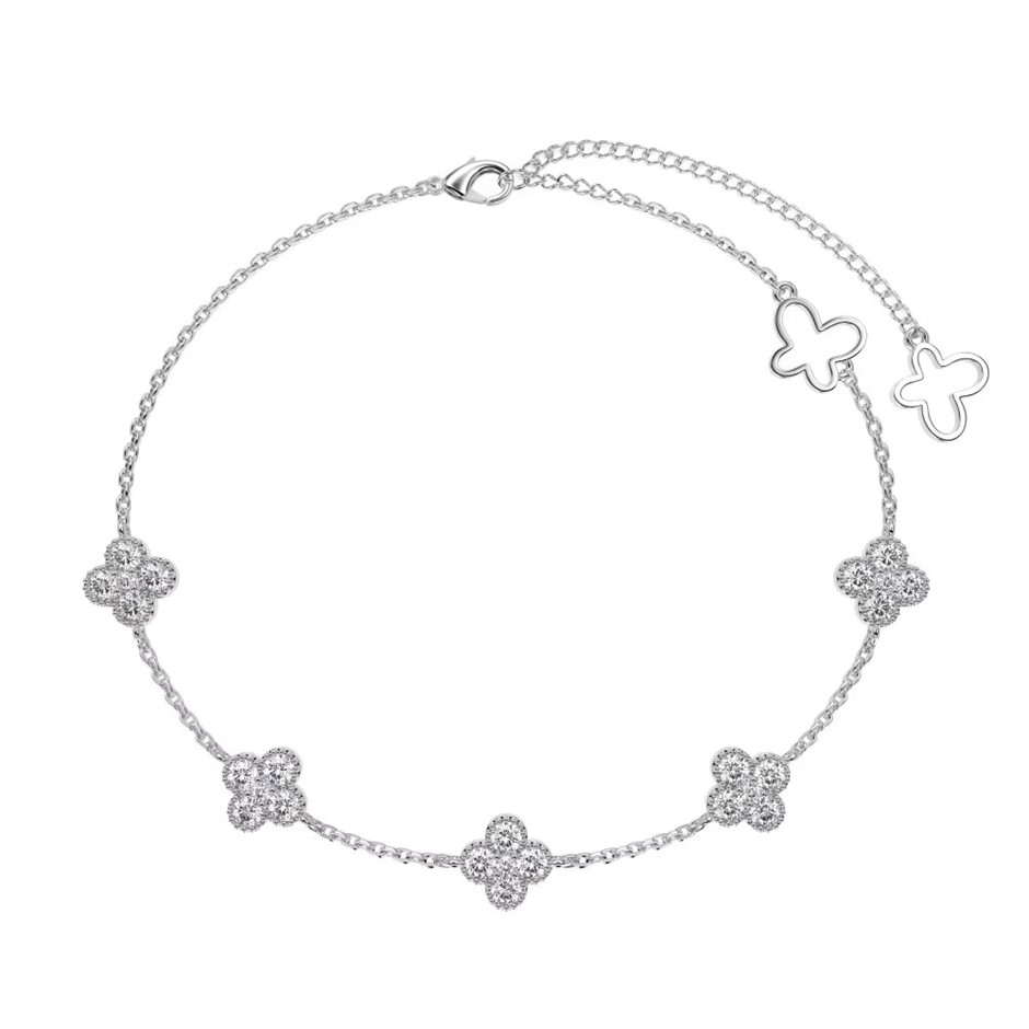 Dainty Four Leaf Clover Cubic Zirconia 925 Silver Tennis Bracelet