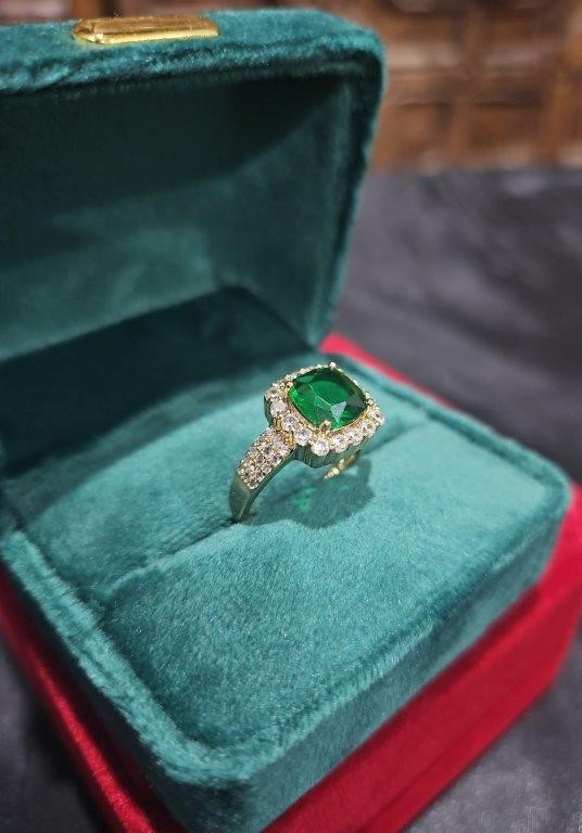 14K/Italy 2.0ct Green Princess Cut  Yellow Gold Filled Ring(stamped)-7US