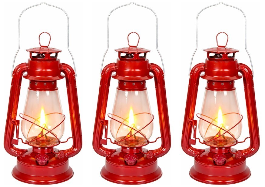 3x Hurricane Lantern – Classic Metal Kerosene Oil Lamp with Glass Globe and