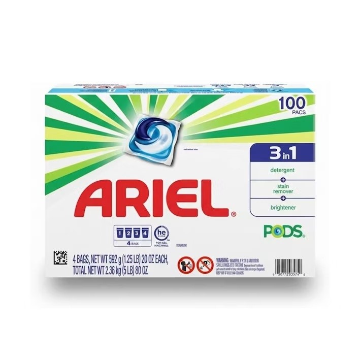 Ariel 3-in-1 Washing Capsule Laundry Detergent Pod - Pack of 100