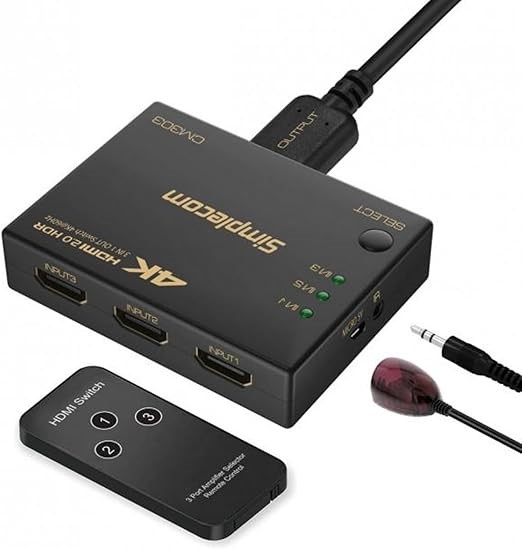 SIMPLECOM CM303 Ultra HD 3 Way HDMI Switch 3 in 1 Out Splitter 4K@60Hz