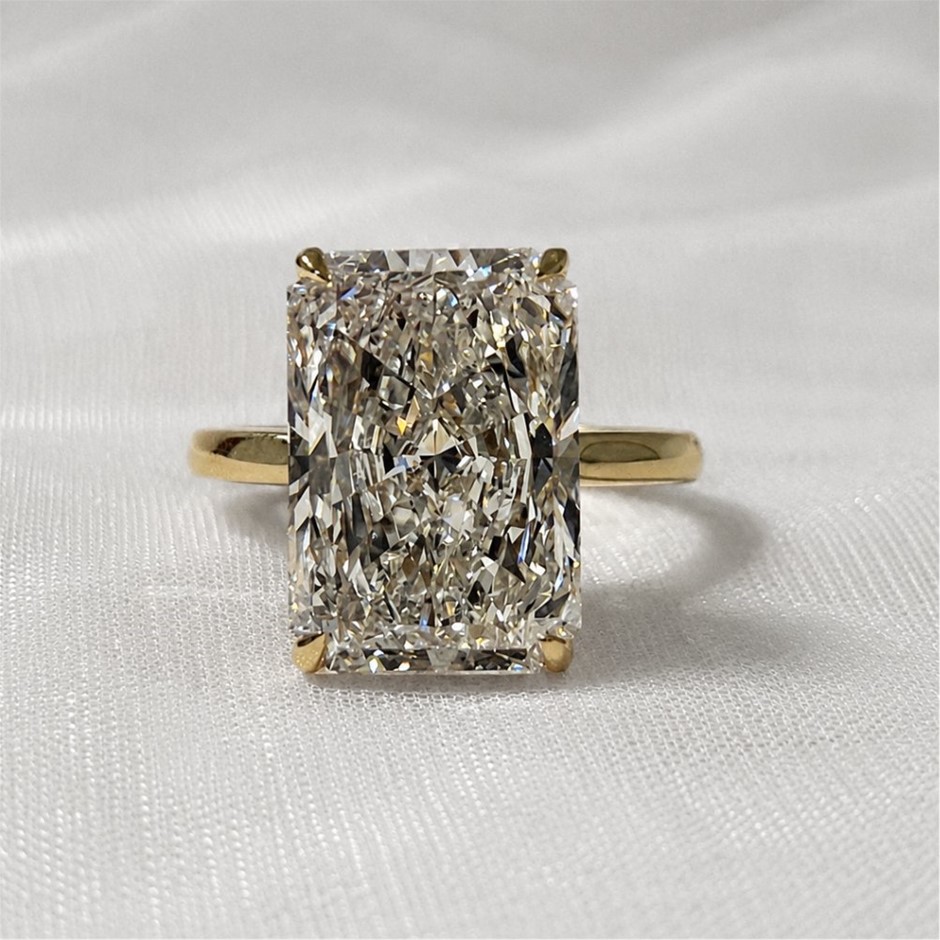 5.10ct IGI Certified Radiant Cut Lab Grown Diamond 10K Solid Gold Ring
