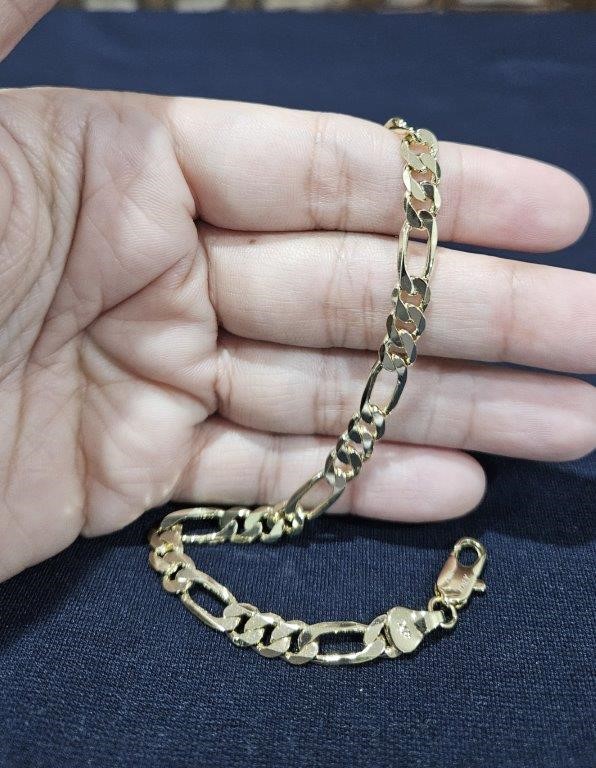 14K/Italy Stamped Yellow Gold Filled Figaro Bracelet -23cm-5mm-Bonus Gift