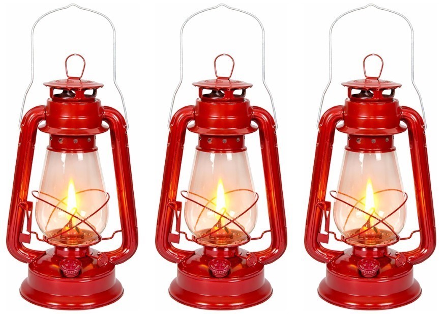 3x Hurricane Lantern – Classic Metal Kerosene Oil Lamp with Glass Globe and