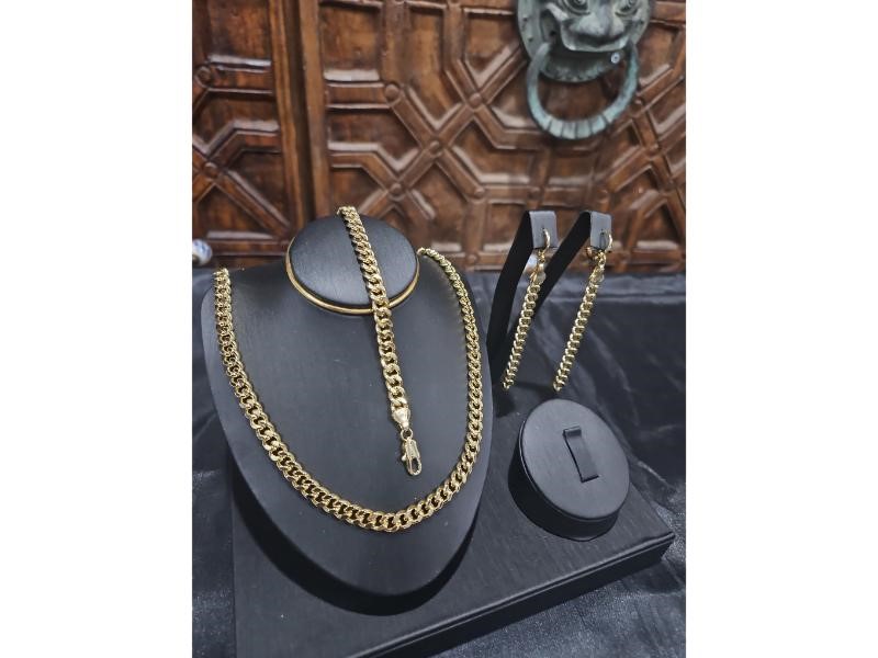 14K/Italy Stamped Set Yellow Gold Filled Chain and Bracelet & Earrings